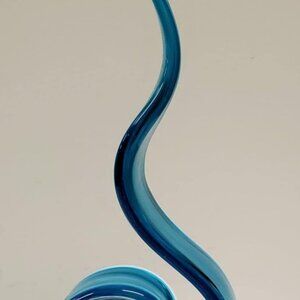 Murano Style Contemporary Blue Teal Ribbon Art Glass Sculpture 11" Tall